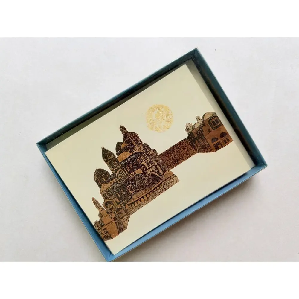 Vintage Boxed Jerusalem Old City Illustrated Notecards Gold Moon Middle East Art